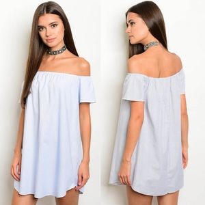 3 Pack Blue pinstriped off the shoulder dress